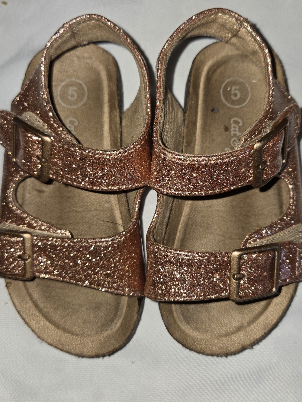 Cat & Jack Glitter Buckle Sandals in Rose Gold SZ 5
